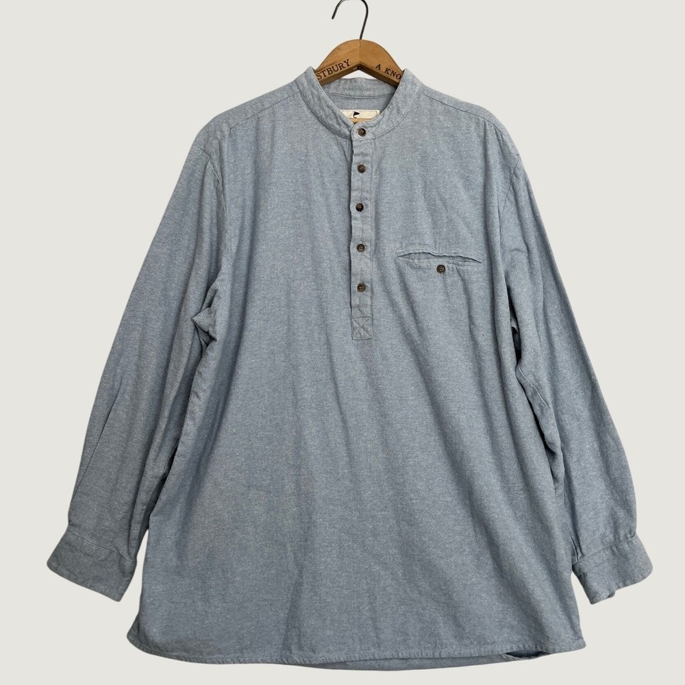 Lee Valley Ireland Mens XXL Blue Cotton Flannel Grandad Shirt Band Collar Henley